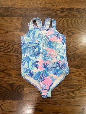 Lilly Pulitzer Girls' One-Piece Swimsuit in Blue, Pink & Aqua Floral